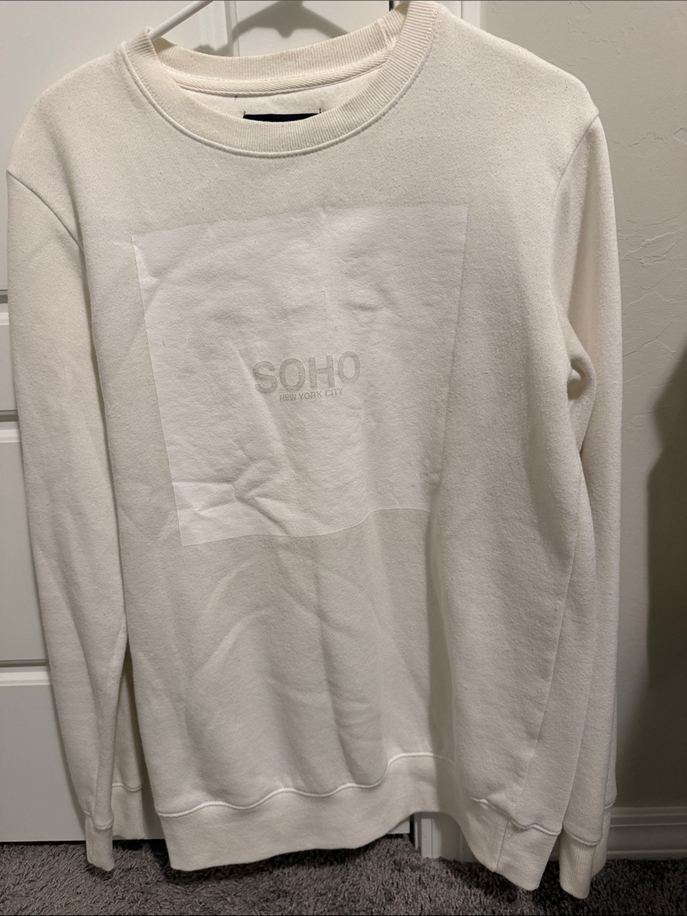 Soho White Crewneck Sweatshirt with Subtle Chest Print
